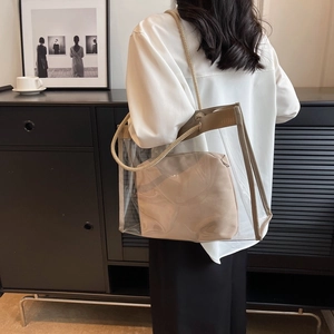 Transparent PVC Tote Bag With Rope Handle Jelly Beach Bag For Women Large Capacity Shoulder Bag With Inner Pouch