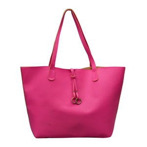 Fashionable rose red tote bag with ribbon detail and large capacity shoulder design