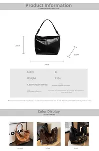 Detailed dimension guide showing large PU leather tote bag with three color options