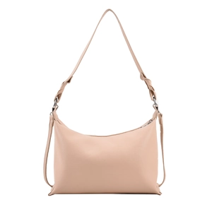 Elegante borsa a secchiello beige con trama litchi e tracolle rimovibili da donna