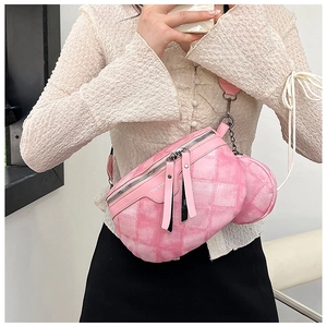 Roze tie-dye dambord crossbody tas set met een kleine ronde portemonnee