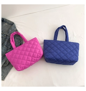 Quilted nylon tote bags in pink and blue colors with high-quality diamond stitching texture