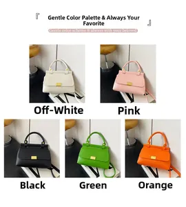 Litchi pattern leather handbags in five colors with metal buckle and chain straps