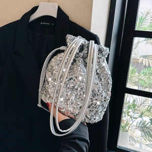Sac Seau à Paillettes pour Femmes Sac à Bandoulière à Cordon Brillant pour Fête Banquet Sac à Main Mode