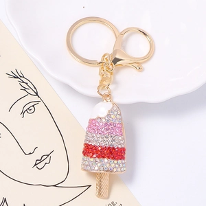 Porte-clés crème glacée strass métal mignon cristal voiture sac anneau cadeau