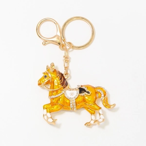 Portachiavi segno zodiacale cavallo dorato con smalto giallo e cristalli strass brillanti