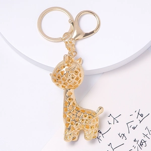 Portachiavi giraffa di cartone animato in metallo dorato simpatico accessorio borsa