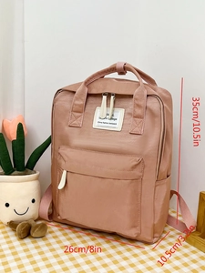 Pink college backpack size guide showing 35cm height and 26cm width dimensions