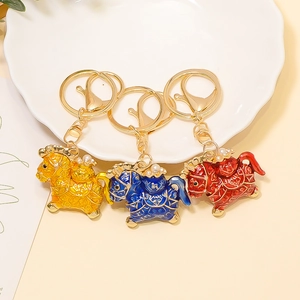 Chinese Style Lucky Horse Keychain Alloy Enamel Artificial Pearl Rhinestone Pendant Braided PU Leather Rope Bag Charm For Women Gift