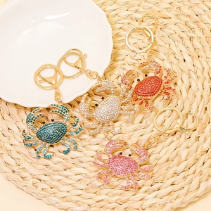 Ocean Animal Crab Metal Keychain Rhinestone Crystal Zinc Alloy Key Ring Bag Pendant Decoration Gift For Women