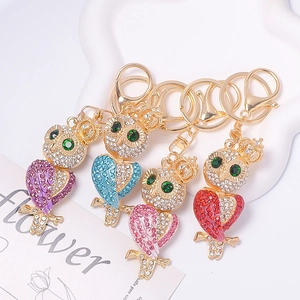 Rhinestone Owl Keychain With Crown Gold Plated Zinc Alloy Animal Pendant Cute Bag Charm Car Key Ring Decorative For Women