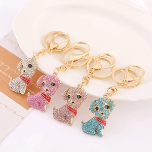 Porte-clés Chien Dessin Animé Strass Alliage de Zinc Plqué Or Charme de Sac Animal Chiot Scintillant Pour Femmes Enfants Cadeau