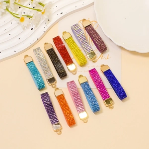 Sparkling rhinestone leather rope keychain accessories in 12 colors for DIY bag charms