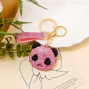 Funkelnder rosa Strass-Panda-Schlüsselanhänger mit passendem Lederband und Goldring