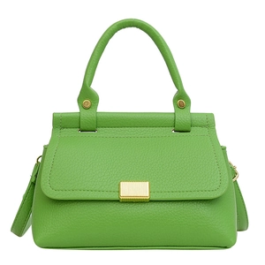 Vibrant green lychee pattern leather handbag with gold buckle and top handle