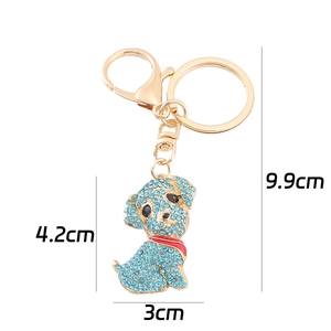 Porte-clés chien en strass avec fermoir doré, longueur totale de l'objet est 9,9 cm