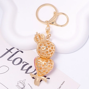 Golden crown owl keychain with hollow heart pattern metal balls and lobster clasp