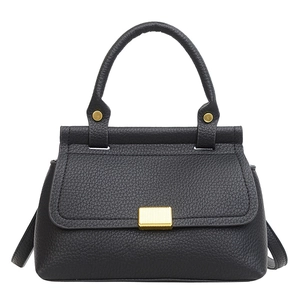 Black litchi grain leather chain handbag with gold buckle and top handle for women