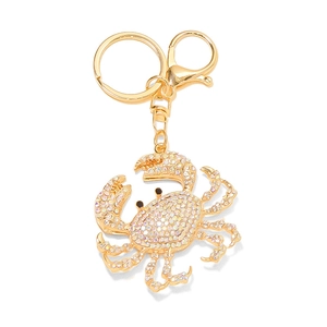 Sparkling gold crab keychain with colorful rhinestones and secure metal lobster clasp