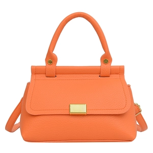 Vibrant orange litchi grain leather handbag with gold hardware and chain strap