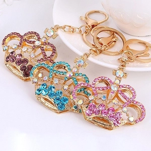 Luxurious Crown Crystal Rhinestone Keychain Gold Plated Alloy Cross Top Bag Pendant Charm For Women Birthday Gift