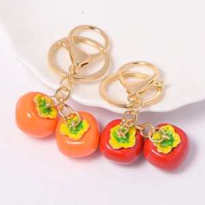 Creative Chinese style persimmon keychain with gold plating and sparkling rhinestones