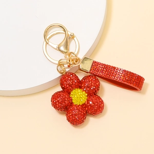 Porte-clés Fleur en Strass Alliage Cristal Marguerite Pendentif de Sac pour Femmes Filles Bijoux Accessoire Cadeau
