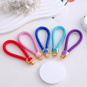 Braided PU leather elephant keychains with heart metal buckles in five vibrant colors