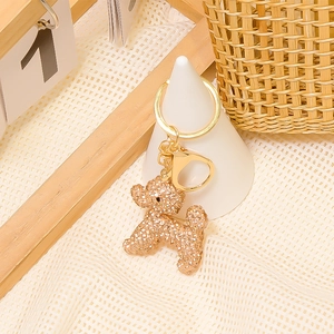 Porte-clés caniche étincelant avec strass luxueux et crochet en métal doré de haute qualité