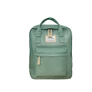 Green Morandi nylon backpack for students featuring a spacious college-style design