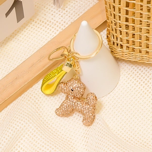Porte-clés Caniche Strass de Luxe pour Sacs Femmes Alliage de Zinc Animal Anneau de Clé de Voiture Décoration Cadeau