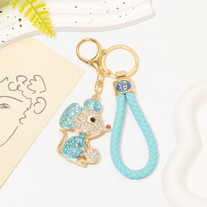 Portachiavi in Stile Cinese con Topo a Cartone Animato in Lega di Zinco con Strass Ciondolo a Forma di Topo per Borsa Regalo