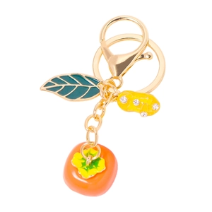 Creative persimmon and peanut keychain with rhinestones and gold metal hardware