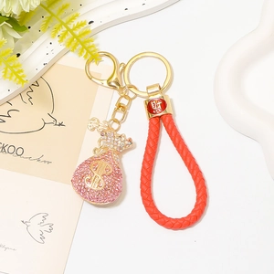 Schlüsselanhänger Mit Strass Geldbeutel Dollarzeichen Charm Geflochtenes Lederseil Glückstasche Anhänger Damen Herren Schmuck