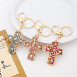 Luxurious Metal Rhinestone Cross Keychain Bag Pendant Alloy Crystal Charm Key Ring Fashion Jewelry Gift For Women
