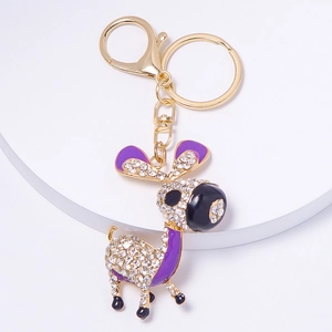 Détails du porte-clés âne scintillant avec strass et finition en émail violet