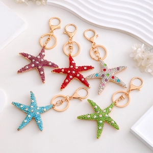 Kreativer Seestern Strass Schlüsselanhänger Für Damen Metall Zinklegierung Kristall Auto Schlüsselring Taschenschmuck Ozean Stil Geschenk