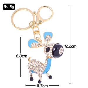 Porte-clés âne en émail bleu étincelant avec strass sur base en métal doré brillant