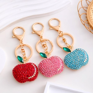 Portachiavi Frutta con Strass di Lusso Pendente per Borsa in Metallo Mela Ciliegia Ananas Anello Chiavi Auto Gioiello Regalo