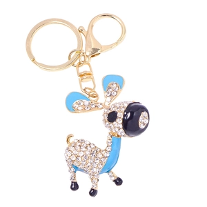 Charmant porte-clés âne bleu orné de strass étincelants avec des finitions dorées