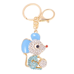 Portachiavi a forma di topo con strass blu e placcatura in oro dal design curato