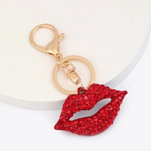 Red Lip Rhinestone Keychain For Women Gold Zinc Alloy Sparkling Mouth Bag Pendant Keychain Gift Car Key Decoration