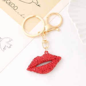 Sexy Red Lips Rhinestone Keychain Zinc Alloy Gold Plated Fashion Bag Charm Pendant Gift For Women Key Ring Accessories