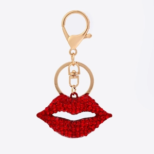 Sparkling red rhinestone sexy lips keychain with golden lobster clasp and key ring