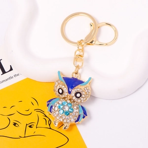 Cute Owl Keychain Enamel Zinc Alloy Rhinestone Sparkly Bag Charm For Women Girls Gift Sparkling Car Key Ring Accessory