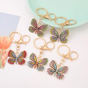 Multicolor Rhinestone Butterfly Keychain Metal Pendant Sparkling Fashion Key Ring Chain Bag Hanging Ornament Gift