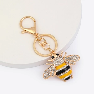 Creative Bee Keychain Alloy Rhinestone Inlaid Wasp Pendant For Women Men Car Key Bag Ornament Korean Style Jewelry Gift