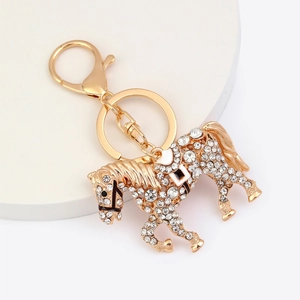 Cute Zodiac Horse Keychain For Women Zinc Alloy Rhinestone Inlaid Metal Animal Bag Charm Hanging Ornament Gift