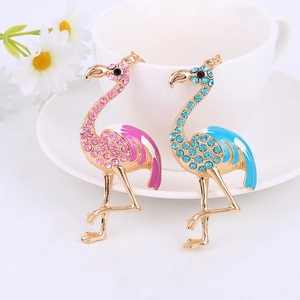 Luxury Rhinestone Flamingo Keychain Enamel Zinc Alloy Pink Blue Animal Bag Charm Fashion Key Ring For Women Gift