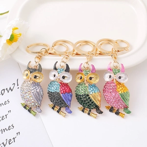Mignon Porte-clés Chouette en Strass Alliage Métal Animal Oiseau Pendentif Pour Sac Clé Voiture Bijoux Cadeau Femmes